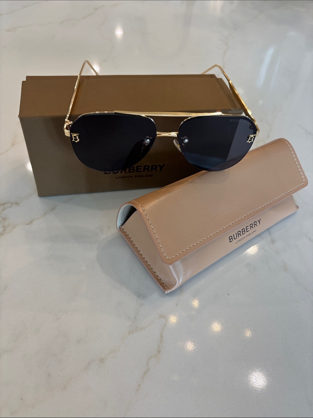 Gold Frame Black Lens Women's Sunglasses with Beige Case